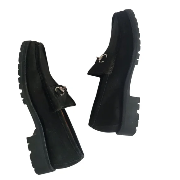GUCCI 016343 Sylke Black Suede Horsebit Chunky Lug Sole Slip-On Loafers Men's 8½ - Picture 5 of 14